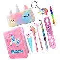 KOBBET® 9Ps Unicorn Theme Return Gift Set for Girls Unicorn School Stationery A5 Notebook, Pencil Pouch, Pen, Pencil, Big Softy Eraser, Scale Unicorn Key Chain Gift Set for Girls Kids Adults (Style 1)