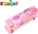 KOBBET Bus Pencil Box for Kids with Moving Tyre's & Sharpener Geometry Case for kids (Pink)