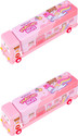 KOBBET Bus Pencil Box for Kids with Moving Tyre's & Sharpener Geometry Case for kids_2 (Multicolor)