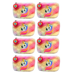 kobbet girls coin pouch unicorn fur coin pouch for girls pouch mini pouch for earphone cards holder mini purse for girls unicorn fur zipper closer coin pouch soft and cute pouch pack of 8
