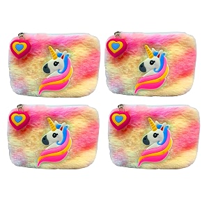 kobbet girls coin pouch unicorn fur coin pouch for girls pouch mini pouch for earphone cards holder mini purse for girls unicorn fur zipper closer coin pouch soft and cute pouch pack of 4