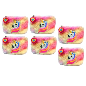 kobbet girls coin pouch unicorn fur coin pouch for girls pouch mini pouch for earphone cards holder mini purse for girls unicorn fur zipper closer coin pouch soft and cute pouch pack of 6