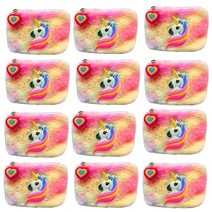 kobbet girls coin pouch unicorn fur coin pouch for girls pouch mini pouch for earphone cards holder mini purse for girls unicorn fur zipper closer coin pouch soft and cute pouch pack of 12