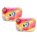 KOBBET® Girls Coin Pouch Unicorn Fur Coin Pouch for Girls Pouch Mini Pouch for Earphone Cards Holder Mini Purse for Girls Unicorn Fur Zipper Closer Coin Pouch Soft and Cute Pouch (Pack of 2)