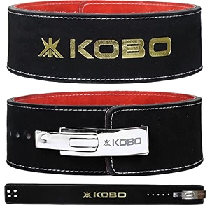 kobo lever belt weight lifting gym fitness natural genuine leather 4 wide back support 9 adjustable holes powerlifting bodybuilding deadlift squat workout strength training