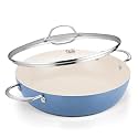 KOCH SYSTEME CS Saute Pan with Lid, 12 Inch Deep Frying Pan with PFOA-Free Ceramic Coating, 6QT Large Saute Pan with Lid, Nonstick Large Deep Pan, Oven Safe, Induction Compatible, Pearl Blue
