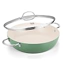KOCH SYSTEME CS Saute Pan with Lid, 12 Inch Nonstick Saute Pan with PFOA-Free Ceramic Coating, 6QT Deep Frying Pan Nonstick, Large Deep Pan with Lid, Oven Safe, Induction Compatible, Sage Green
