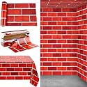 Kochorie 100 Ft x 54 Inch Red Brick Wall Backdrop Tablecloth Roll with Cutter Box Disposable Brick Wrapping Table Cover Bulletin Board for Christmas Halloween Birthday Party, Red