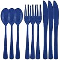 Kochorie 300 Pieces Dark Blue Plastic Silverware with Spoons Forks Knives