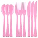 Kochorie 300 Pieces Light Pink Plastic Silverware with Spoons Forks Knives