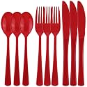 Kochorie 300 Pieces Red Plastic Silverware, Heavy Duty Plastic Cutlery Set