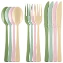 Kochorie 300 Pieces Sage Green and Pink Plastic Silverware, Disposable Plastic Utensils, Heavy Duty Cutlery Set Heavyweight Flatware Includes Spoons Forks Knives for Birthday Wedding Party Supplies