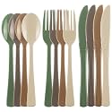 Kochorie 300 Pieces Woodland Plastic Silverware, Disposable Plastic Utensils, Heavy Duty Cutlery Set Heavyweight Flatware Includes Spoons Forks Knives for Birthday Wedding Forest Party Supplies