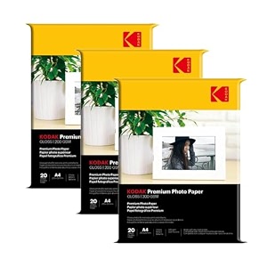 kodak 200 gsm a4 glossy photo paper  water resistant pack of 3 x 20 sheets compatible with all inkjet printers