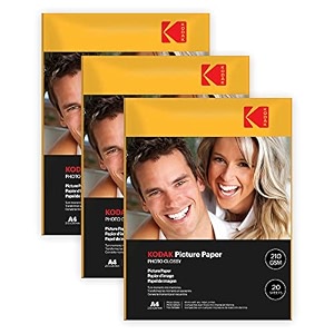 kodak 210 gsm a4 210x297mm 60 sheets high glossy cast coated water resistant instant dry photo paper for all inkjet printers pack of 3