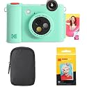Kodak Smile+ 2-in-1 Digital Instant Print Camera &amp; Wireless Bluetooth Photo Printer Starter Bundle + Carrying Case + Zink 20pk Sticky-Back Photo Paper - 10MP, Special-Effect Rotating Lens - Green