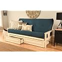 Kodiak Furniture Monterey Futon Set with Storage Drawers, with Antique White Base and Suede Navy Mattress