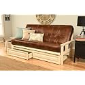 Kodiak Furniture Monterey Futon Set with Storage Drawers, with Antique White Base and Oregon Trail Saddle Mattress