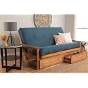 Kodiak Furniture Monterey Futon Set with Storage Drawers, with Butternut Base and Suede Navy Mattress