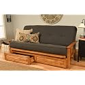 Kodiak Furniture Monterey Futon Set with Storage Drawers, with Butternut Base and Linen Charcoal Mattress