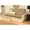 Kodiak Furniture Monterey Futon Set with Storage Drawers, with Antique White Base and Linen Stone Mattress
