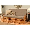 Kodiak Furniture Monterey Futon Set with Storage Drawers, with Butternut Base and Linen Stone Mattress