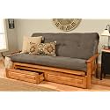 Kodiak Furniture Monterey Futon Set with Storage Drawers, with Butternut Base and Suede Grey Mattress
