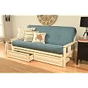 Kodiak Furniture Monterey Futon Set with Storage Drawers, with Antique White Base and Linen Aqua Mattress