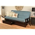 Kodiak Furniture Monterey Futon Set with Storage Drawers, with Espresso Base and Linen Aqua Mattress
