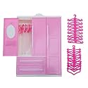 Doll Wardrobe Closet Dollhouse Furniture Accessories 20 Pieces Hangers Clothing Organizer for Dolls