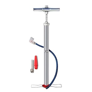 koel heavy steel cycle air pump with needle amp dual valve  ergonomic grip with sturdy base for bicycle football balloon ball basketball handball inflatable furniture silver