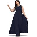 KOH KOH Womens Sleeveless Flattering Dressy Long Pant Cape Elegant Jumpsuit