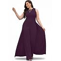 KOH KOH Womens Sleeveless Flattering Dressy Long Pant Cape Elegant Jumpsuit