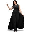 KOH KOH Womens Sleeveless Flattering Dressy Long Pant Cape Elegant Jumpsuit