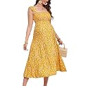 KOJOOIN Womens Maternity Dress Summer Sleeveless Smocked Square Neck Ruffle Casual Boho Midi Dress Baby Shower Photoshoot
