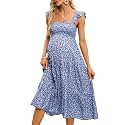 KOJOOIN Womens Maternity Dress Summer Sleeveless Smocked Square Neck Ruffle Casual Boho Midi Dress Baby Shower Photoshoot