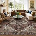 Kokia 10x14 Maroon Moody Brown Vintage Boho Oriental Soft Washable Area Rug