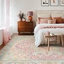 Kokia 4x6 Blush Pink and Blue Vintage Boho Oriental Soft Washable Area Rug