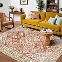 Kokia 5x7 Boho Machine Washable Low Pile Area Rugs for Living Room Orange