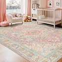 Kokia 6x9 Blush Pink and Blue Vintage Boho Oriental Soft Washable Area Rug