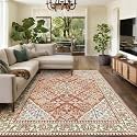 Kokia 6x9 Boho Machine Washable Low Pile Area Rugs for Living Room Orange