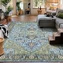 Kokia 8x10 Green and Navy Blue Vintage Boho Oriental Soft Washable Area Rug