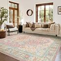 Kokia 9x12 Blush Pink and Blue Vintage Boho Oriental Soft Washable Area Rug