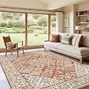 Kokia 9x12 Boho Machine Washable Low Pile Area Rugs for Living Room Orange