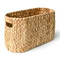 KOKODO Water Hyacinth Toilet Paper Storage Basket with Handles, Free Standing Wicker Basket for Toilet Paper, Magazines, Toiletries & Cleaning Supplies, Holds 6 Rolls