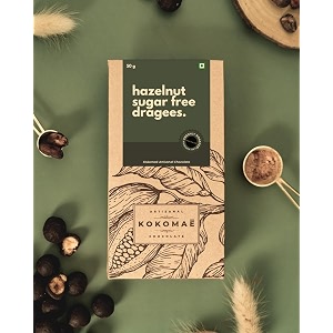 kokomae sugar free hazelnut drages  premium roasted hazelnuts in sugar free milk chocolate  no palm oil  no added sugar  artisanal bean-to-bar pack of 3 each 50g
