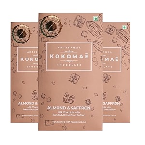 kokomae - milk chocolate with almond and saffron pack of 3  belgian milk chocolate bar