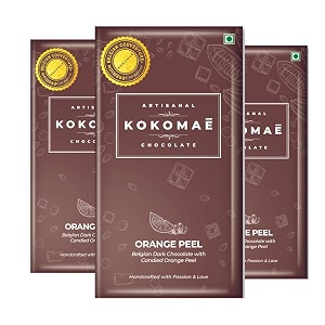 kokomae - dark chocolate with candied orange peel pack of 3  belgian dark chocolate bar