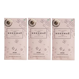 kokomae - white chocolate with rose pack of 3  belgian white chocolate bar