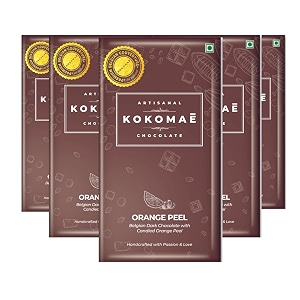 kokomae - dark chocolate with candied orange peel pack of 5  belgian dark chocolate bar